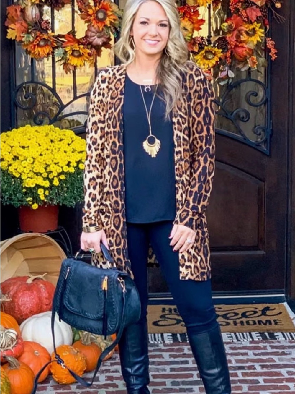Leopard Print Open-Front Cardigan — Brown/Black
